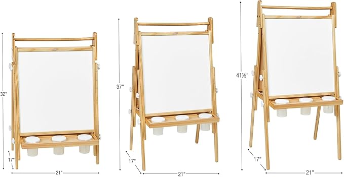 Colorations All in One Wooden Adjustable Easel for Kids, Ages 2-6 + |32", 37", & 41" Heights | Toddler, Preschool, & Kindergarten Art Stand with Whiteboard & Chalkboard | Magnetic