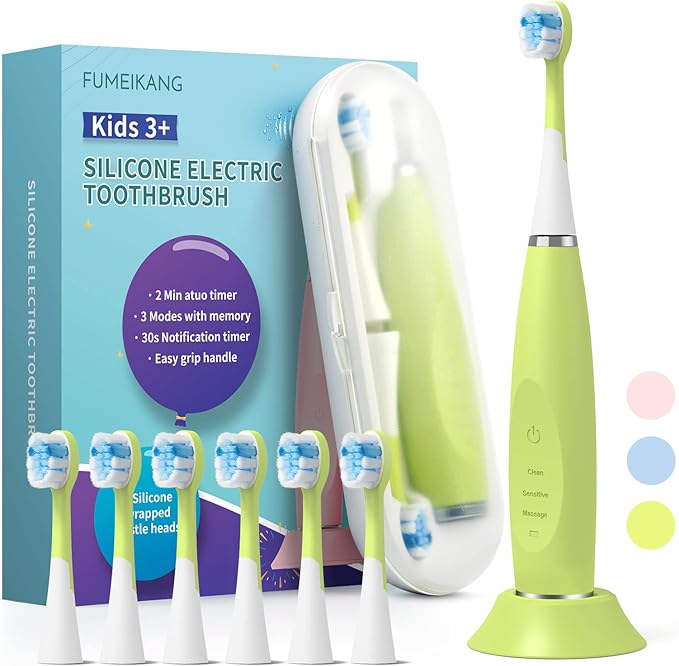 Kids Electric Toothbrushes Sonic Rechargeable Tooth Brush Gifts for Boys and Girls Smart Timer Power Toothbrush - Blue 3 4 5 6 7 8 9 10 11 12 (Green)