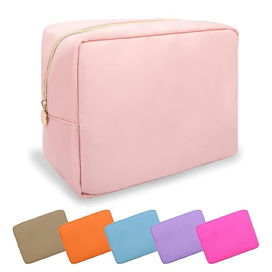 UIXIZQ Large Makeup Bag Pouch,Nylon Women Travel Toiletry Storage Bag Preppy Cosmetic Bag for Girls,Big Makeup Organizer Bag Cute Zipper Pouch Skincare Bag for Sport Work Gift(Large-Flamingo)