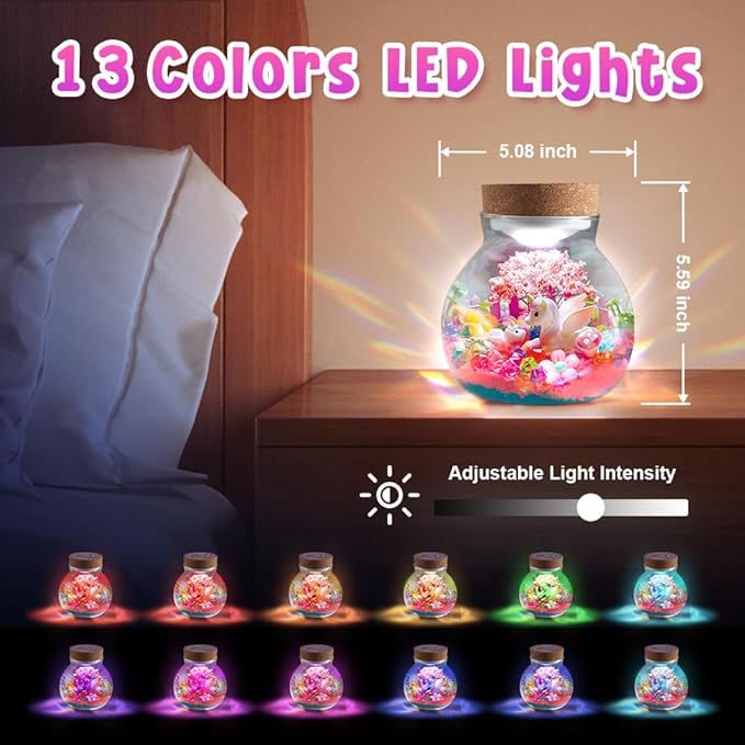 Kenllas Remote Arts and Crafts for Kids, DIY Thickened Glass Unicorn Toys for Girls LED Night Light Up Terrarium Kit Christmas Gifts Toys for Ages 4 5 6 7 8 9 10 11 12 13 Year Old Girls Birthday Gifts