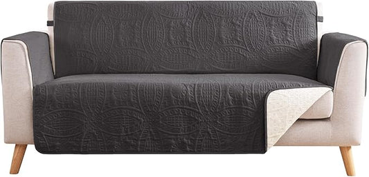 Water Repellent Gray Loveseat Cover for 2 Cushion Couch, Machine Washable Love Seat Quilted Couch Covers, Pet Friendly Slipcovers (Loveseat 48", Gray)