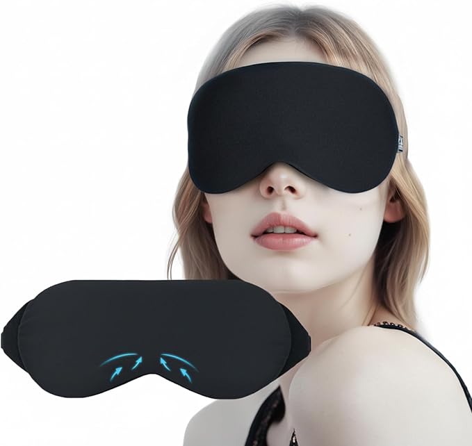 ZLZQER Cooling Cotton Eye Sleep Mask for Men & Women, Soft & Breathable, Pressure-Free Design for Side Sleepers, Adjustable Light Blocking Mask for Sleeping, Travel & Naps (Black)