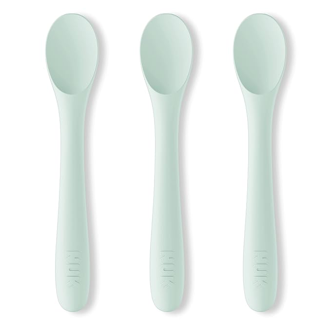 NUK Silicone Baby Spoons, Durable Silicone Material, Easy to Hold & Feed, Dishwasher-Safe, BPA-Free, Pack of 3
