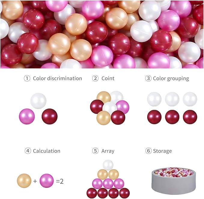 GOGOSO Plastic Balls Play Pit Balls for Baby Kid Ball Play Pit Play Yard, Baby Fance, Playpen, Playtent with 4 Colors,2.17inches, Pearl Pink+Brown+Pearl Red+White