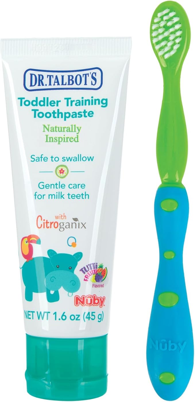 Dr. Talbot's Toddler Training Toothpaste Naturally Inspired with Citroganix, with Toothbrush Included, Blue/Green, 1.6 Ounce