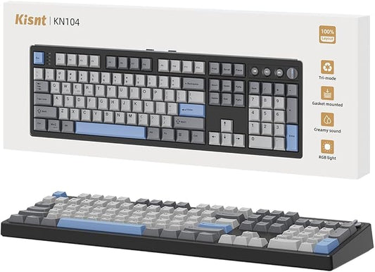 Wireless Mechanical Keyboard,104 Keys 100% Full Size with Number Pad,Gasket Mounted Creamy Sound,Hot Swappable,Knob& Media Keys,Bluetooth/2.4GHz/USB-C for Gaming/Typing/Win/Mac/PC (Carbon Black)