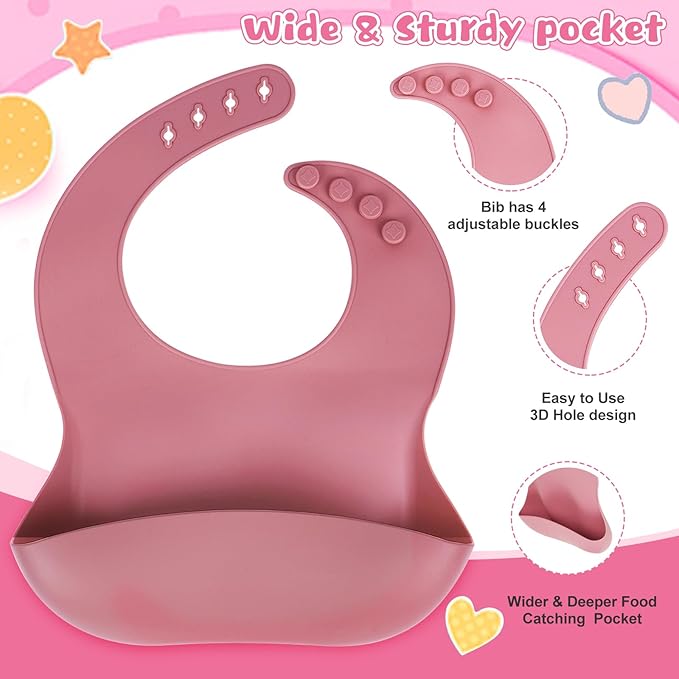 Silicone Baby Feeding Set|6 pcs Premium BPA-Free Baby Led Weaning Supplies with Suction Plates and Bowls Set,toddler self feeding Utensils with Spoons,Bibs,Cups|Baby feeding essentials for 6+ Months