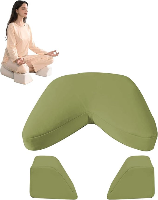 Syrinx Meditation Cushion Set – Zafu Yoga Floor Pillow with Knee Support Pads, Buckwheat Hull Filling, Carry Bag & Zabuton-Style Base