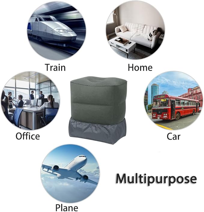 Travel Foot Rest Pillow, Portable Inflatable with Double Hand Pump Adjustable Three Layers Height Pillow for Foot Rest on Airplanes,Cars,Buses,Trains,Office Kids to Sleep on Long Flights (dark gray 2)