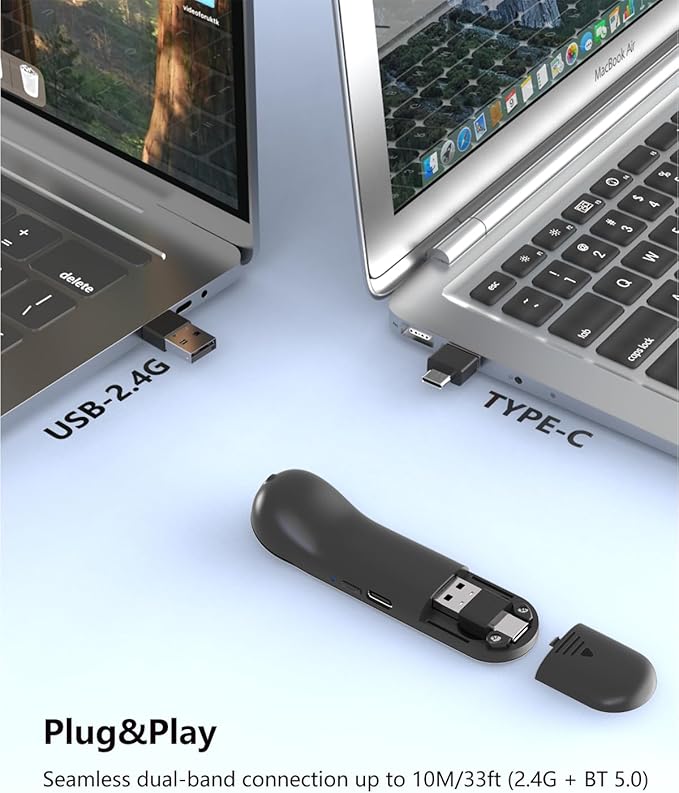 Air Mouse for PC/iOS/Android with Touchpad Rechargeable Wireless Presentation for PPT Pointer Bluetooth 2.4G Remote Control for PowerPoint/Keynote/Tiktok/Camera/Kindle App (Black)