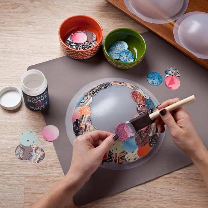 Craft Crush Paper Bowls Craft Kit - Creates 3 DIY Decorative Bowls Easy-to-Make Colorful Bowls for Small Items, Desk Organization - Includes Glue & Foam Applicator - Paper Craft Kit for Ages 13 & up