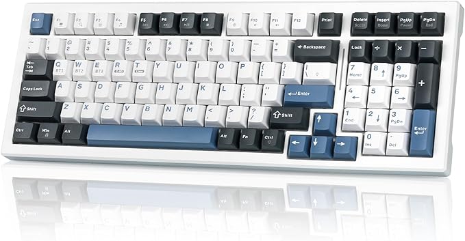 Wireless Mechanical Keyboard BT5.0/2.4GHz/USB, Multi-Color LED with 18+ Modes, Hot-Swappable Custom Keyboard, Red Creamy Switches, Gaming Keyboard for PC/Mac (Blue White)