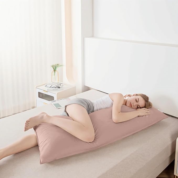 Goose Down Body Pillows for Adults, Large Body Pillow for Side Sleeper, Hugging Feather Body Pillow Insert, Cooling Full Length Long Pillow for Bed with 100% Organic Cotton Shell, (Pink 20"x60")