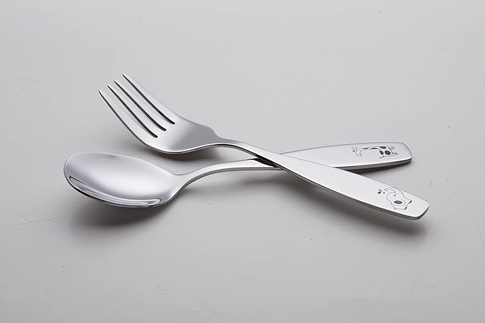 Exzact Kids Flatware 6pcs Toddler Utensils Children Silverware 18/10 Stainless Steel - Dishwasher Safe, 2 Years + (Safari)