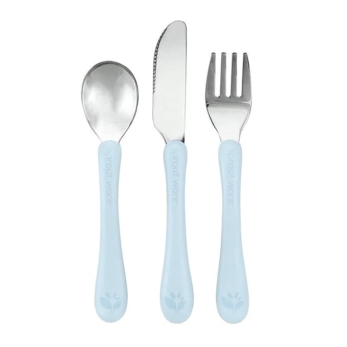 Green Sprouts® Stainless Steel & Sprout Ware® Kids' Cutlery, 12mo+, Plant-Plastic, Dishwasher Safe, Ergonomic, Tested for Hormones - Light Blueberry