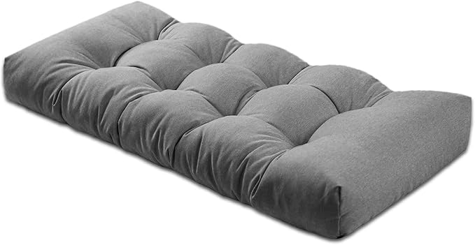Bench Cushion 27 inches,Indoor/Outdoor Non-Slip Tufted Cushions, Premium Waterproof Linen, Soft Piano Sofa Cushions, Entryway Storage, Bay Window, High-Density Memory Foam(Medium Grey-27x12x4in)
