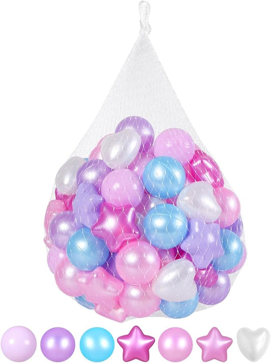GOGOSO Shape Ball Pits Balls, Star Heart Plastic Play Balls for Toddlers Kids Children, DIY Giant Friendship Bracelet Banner
