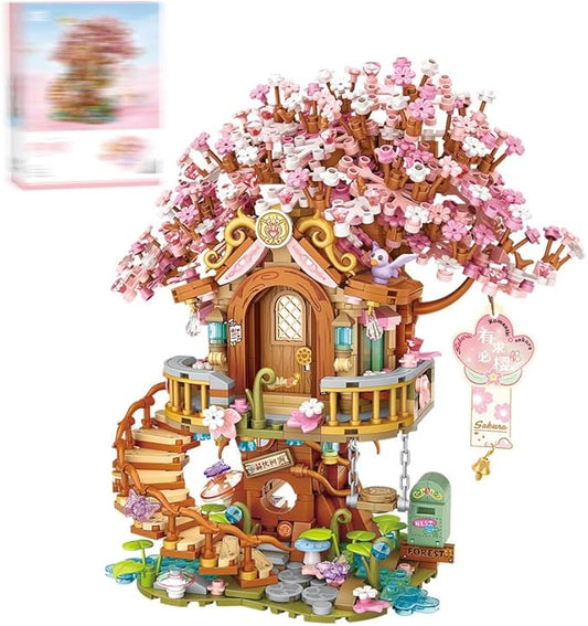 Japanese Sakura Tree House Building Blocks Set, Pink Cherry Tree Bonsai Creative Architecture, Home Decor or Idea Gifts for Adults and Kids, Mini Particles 1149 PCS (1381)