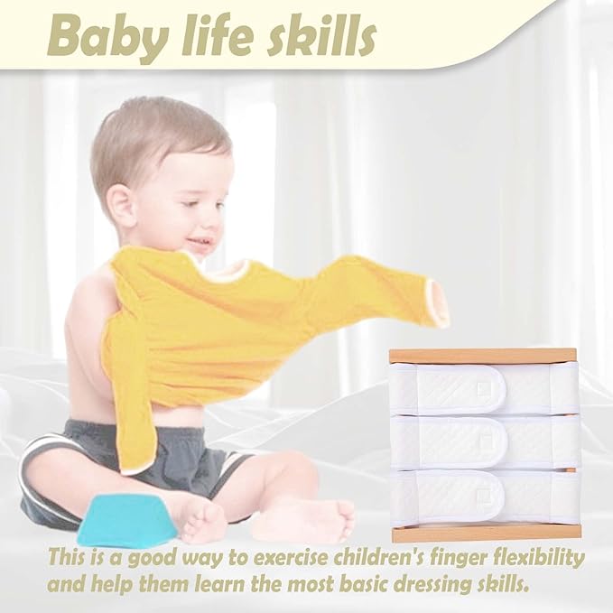 Montessori Wooden Toys for Dressing Learning Board Learning Basic Dressing Skills - Buttons, Snaps, Zippers, Belt Buckles & Velcro Toys for 1 2 3 Year Old Toddlers Sensory Toy Gifts(Velcro Cloth)