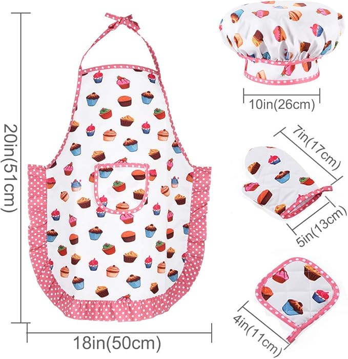 HmiL-U Chef Set for Kids - 13 Pcs Kids Cooking and Baking Set Includes Kids Apron, Chef Hat, Utensils, Cooking Mitt for Kids Chef Role Play Set , Gift for 3 Year Old Girls and up(Cake) …