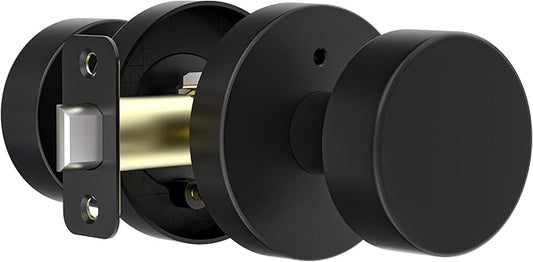 Matte Black Door Knobs Interior Black Privacy Door Knob with Lock, Heavy Duty Round Vintage Door Handle for Bedroom Bathroom