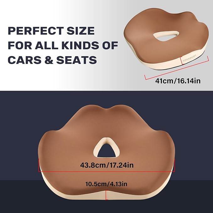 Coverado Car Seat Cushion with Memory Foam, Ergonomic Driving Seat Cushion for Sciatica, Tailbone, Back Pain Relief, Premium Non-Slip Washable Cushion for Car, Driver, Office, Wheelchair