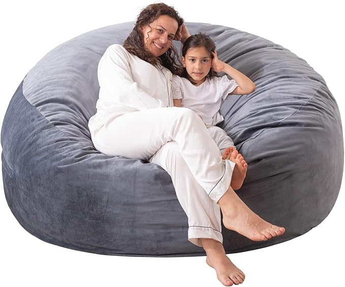 Large Bean Bag Chair: 3 ft Memory Foam Bean Bag Chairs for Adults/Kids,Bean Bag Chair with Fillings,Soft Faux Fur Fabric - Dutch Velvet, Grey, 3 Foot