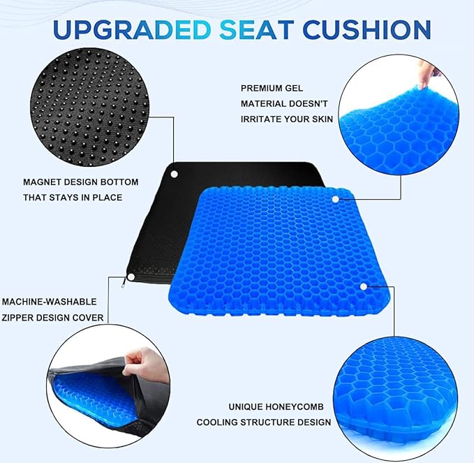 Gel Seat Cushion for Long Sitting Pressure Relief (Super Large & Thick) - Non-Slip Gel Chair Cushions for Back,Sciatica,Tailbone Pain Relief - Seat Cushion for Office Desk Chair,Car Seat,Wheelchair