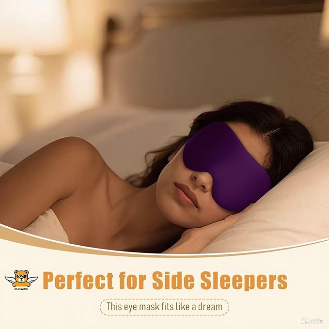 BEARWING 100% Light Blocking Sleep Mask, Only 0.73oz Light Comfortable 3D Contoured Memory Foam, Blink Freely Eye Masks for Sleep, Travel, Nap, for Women, Purple