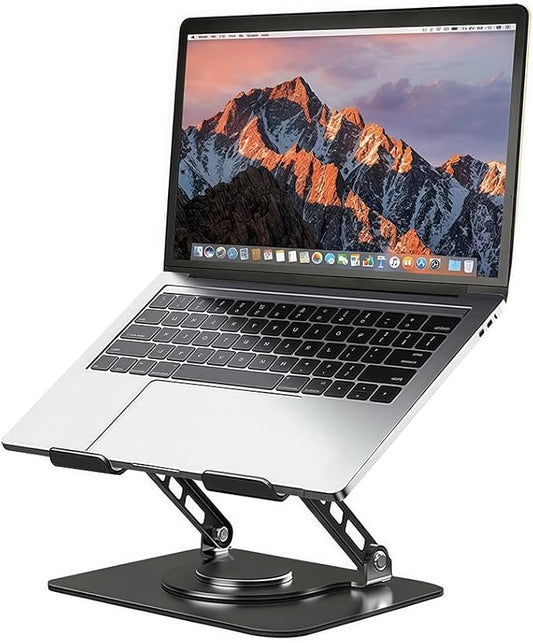 Adjustable Laptop Stand for Desk, Dual Foldable Computer Riser with Heat-Vent, Ergonomic Sit to Notebook Holder Convertor, Compatible with All 10-16" Laptops, Tablets, Black