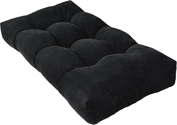 Bench Cushion 36 Inch - Chenille, High-Density Memory Foam, Non-Slip Bottom, Soft Durable Indoor Tufted Long Seat Cushion for Window Garden Furniture (Black, 36x14x4 Inch)
