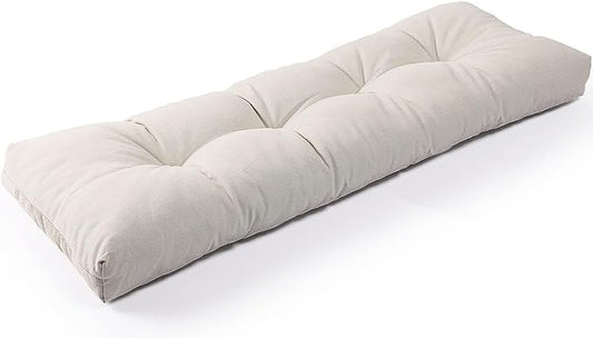 SUNROX LokGrip Non Slip Tufted Memory Foam Bench Cushion, FadeShield Water Resistant Durable Thicken Outdoor/Indoor Bench Seat Pads 59x16x4 inch, Cream