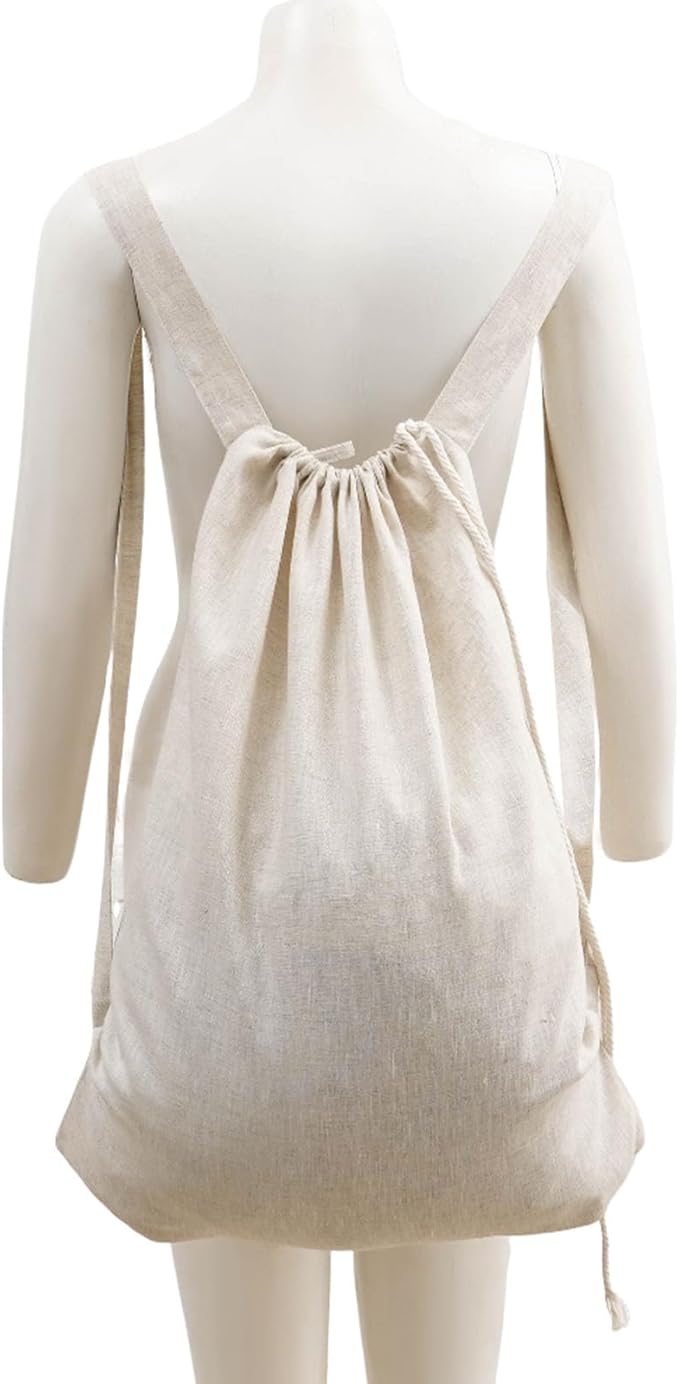 HSOFTIFY 100% Pure Linen Travel Backpack Laundry Bags with Shoulder Straps 20x24in-Washable Drawstring Hanging Laundry Hamper Rxtra Large Portable Cloth Laundry Bag for Dorm College Military Gym-Linen