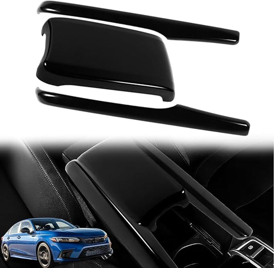 BreTrewri Interior Armrest Console Cover for 2016 2017 2018 2019 2020 Honda Civic 10th gen Honda Civic 2016-2021 Center Armrest Lips Cover Caps Civic Accessories (16-21Civic-Shinny Black 3pcs)