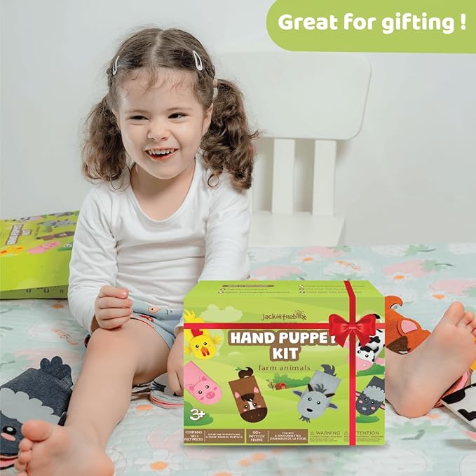 jackinthebox Hand Puppet Making Kit -6 Farm Animals Felt Puppet Craft Kit for Kids,Creative DIY Arts & Crafts Kit Make Your Own Puppets for Storytelling Role Play, Great Craft Gifts for Kids Ages 4-8
