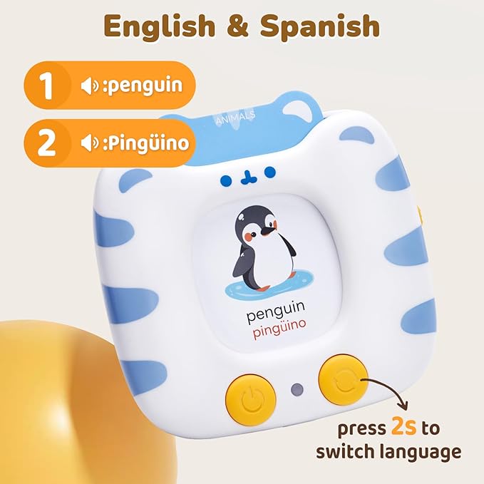 Bilingual Spanish & English Talking Flash Cards for Toddlers 1-5, 454 Words+6 Songs, Clear Voice & Thick Cards & Easy to Slide in and Out, Independent Play & Speech Development Toys