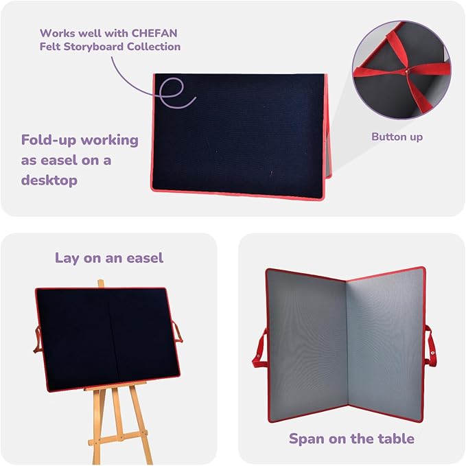 CHEFAN Large Felt Flannel Board 31.5 * 23 in, Foldable Freestanding Felt Story Learning Board for Toddlers, Double-Sided Use for Preschool Classroom, Multi Felt Pieces Can Be Used, Gifts for Kids