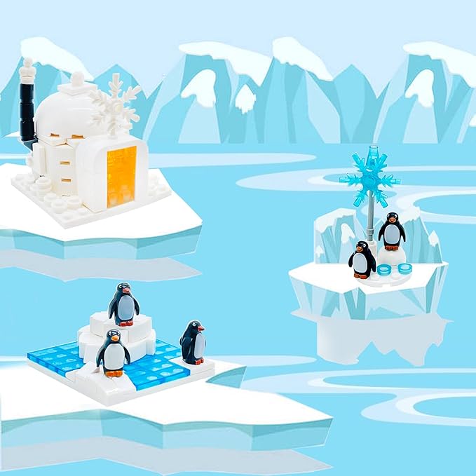 Penguin Igloo Iceberg Friend Animal Figures Building Blocks Toys with Light for 6-12 Years Old Boys Girls Kids Gift Ice Castle Igloo Snow Scene Fit with Major Brand