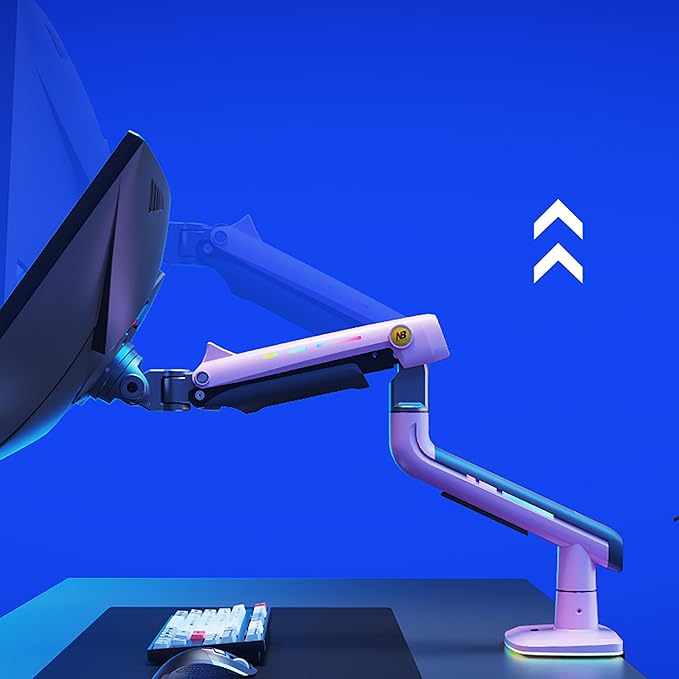 NB Gaming Monitor Arm or for 32 to 60 Inches Screen, Load up to 20 kg, VESA 75/100, RGB-Light, Heavy Duty, Multi Angle Adjustable, Premium Aluminum, Pink
