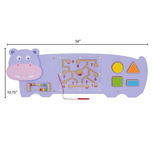 SPARK & WOW Hippo Activity Wall Panel | Ages 18m+ | Montessori Sensory Wall Toy | 3 Activities | Busy Board | Toddler Room Decor