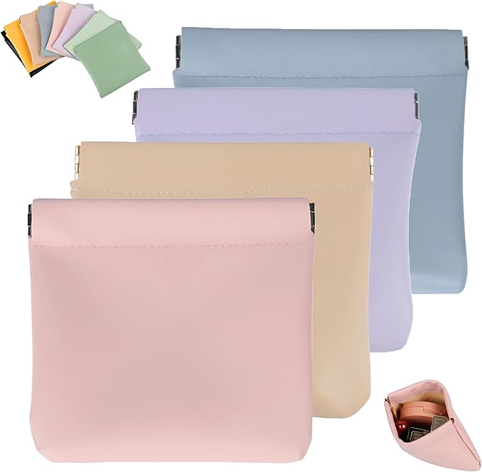 4Pcs Personalized Snap Closure Leather Organizer Pouch,Portable Small Makeup Bag for Women,Coin Purse Lipstick Cosmetics Accessories Organizer,Small Travel Kit Storage Pouch ﻿ (D)