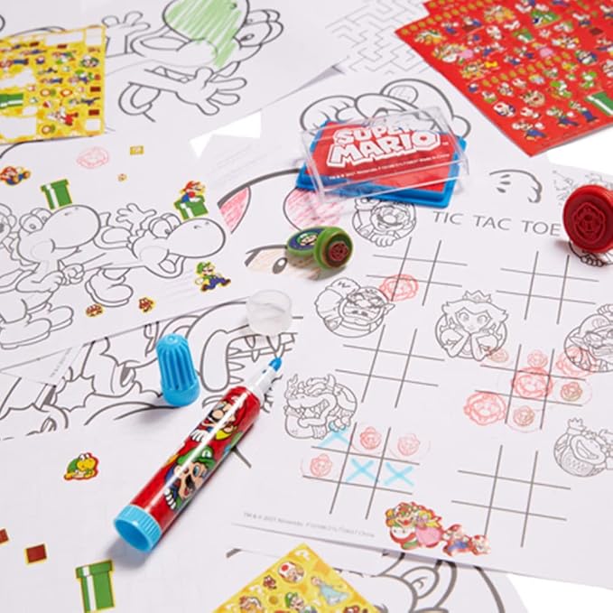 Innovative Designs Mario Brothers Super Mario Deluxe Activity Set with Carrying Tin, Coloring Sheets, Tattoos, Stickers, & Art Supplies