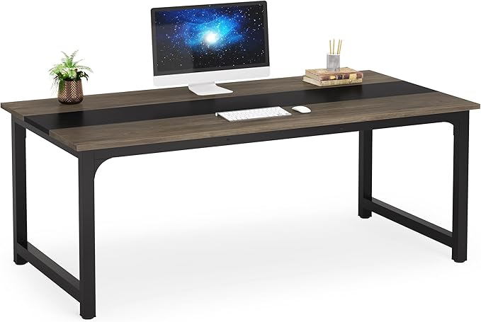 Tribesigns Modern Computer Desk, 70.8 x 31.5 inch Large Office Desk Computer Table Study Writing Desk Workstation for Home Office, Grey/Black