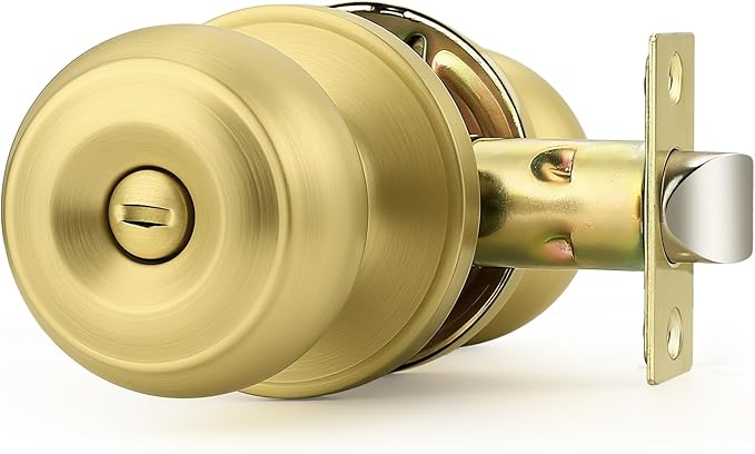 Probrico Brushed Brass Door Knob, Gold Bedroom Bathroom Door Knobs Inteior, Privacy Door Knobs, 1 Pack