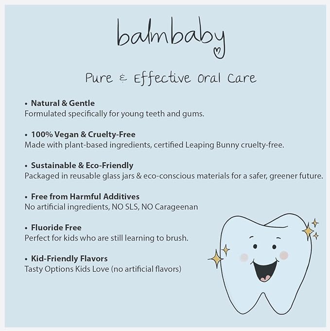 Kids All Natural Fluoride Free Toothpaste by Balm Baby Brand – SLS Free Toothpaste with Xylitol, Vegan, Gluten Free, BPA Free, Glass Jar Zero Waste Children’s Teeth Paste (Mint & Orange)