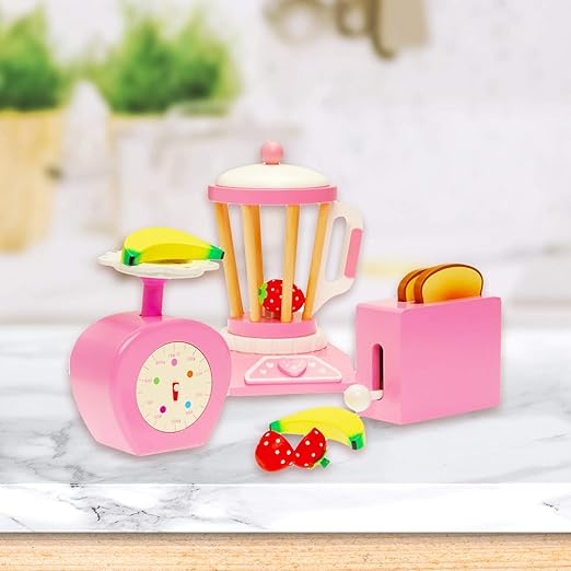 Constructive Playthings 5097877 Wood Pretend Play Kitchen Accessory Set with Scale, Toaster and Blender/13 Piece, Grade: Kindergarten to 3