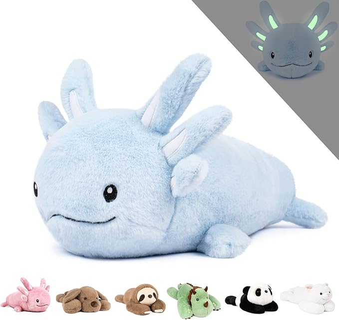 Niuniu Daddy 18" | 2.8 Pound Blue Axolotl Weighted Stuffed Animals for Kids Adults Girls, Giant Cute Axolotl Stuffy Plush Toy with Glowing Ears in The Dark, Kawaii Gifts for Holidays Christmas