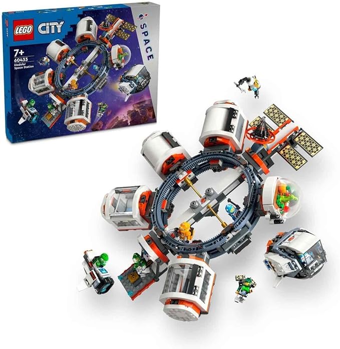 LEGO 60433 City Modulare Raumstation, 6 Astronauten, Raumkapselmodule Raumschiff