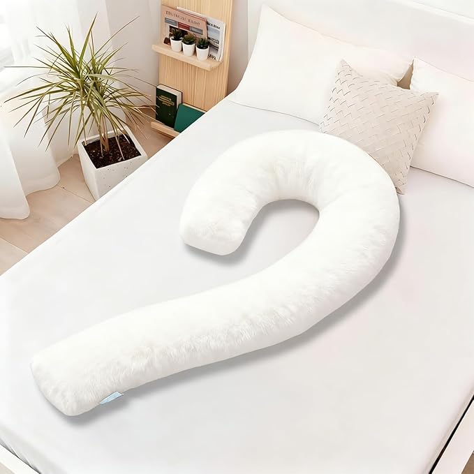 Body Pillow for Adults - Soft Long Bed Pillows Insert for Sleeping - Shredded Memory Foam and Removable Washable Cover - Swan Shaped Pregnancy Side Sleeper Pillow 49 Inch (Off White)