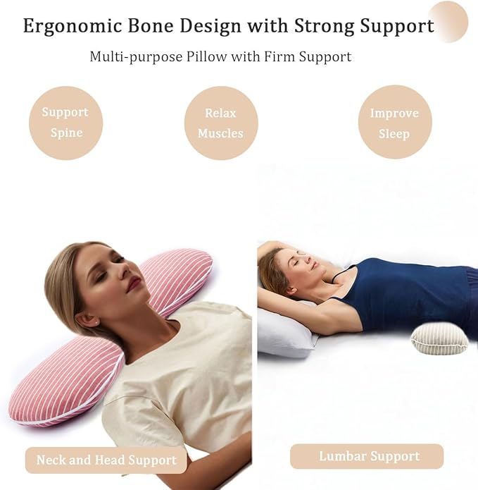 Buckwheat Pillow Cervical Neck Pillow, Buckwheat Hulls Filling Cooling Lumbar Support Pillow, Adjustable Firmness Ergonomic Design with Washable Cover, Red 19"X7"